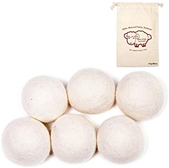 Orgawise Wool Dryer Balls 6-Pack, Reuseable,Static reducing, 100% Organic New Zealand Wool Tumble Dryer Ball Wool Drying Balls, Natural Fabric Softener. (6 Pack)