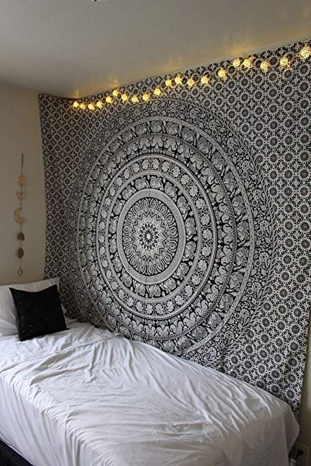 The Boho Street - Exclusive Twin Black and White Elephant Tapestry, Beautiful Indian Wall Art, Perfect Valentine Gift, Hippie Wall Hanging, Bohemian Bedspread