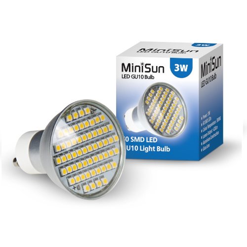Pack of 3 - MiniSun Branded 3W Super Bright GU10 LED Bulbs with 58 x 3527 SMD LEDs - 420 Lumens - Warm White