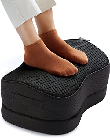 ErGear Foot Rest for Under Desk at Work - Adjustable Foot Rest with Breathable Washable Cover, Ergonomic Memory Foam Foot Rest for Home, Office, Travel, Airplane (Black)