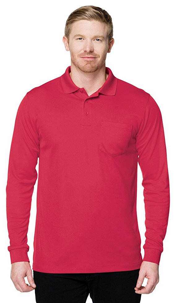 Men's Moisture-Wicking Long Sleeve Mini Pique Pocketed Polo (8 Colors, S-4XLT)