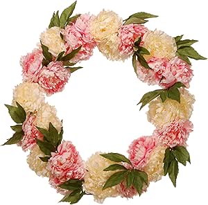 National Tree 24 Inch Floral Wreath with Pink and White Peony Flowers (RAS-HY71824W-P1)