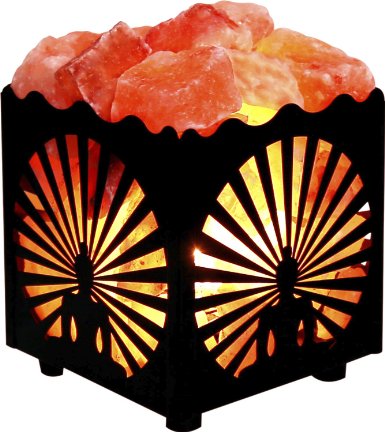 Crystal Decor® Natural Himalayan Salt Lamp in Buddha Design Metal Basket with Dimmable Cord