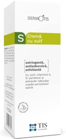 DermoTIS Sulphur 7% Cream for Oily, Acne, Seborrheic Skin Care, Removes Skin Seborrheic Scales, Exfoliating Properties, Face and Body, Unisex