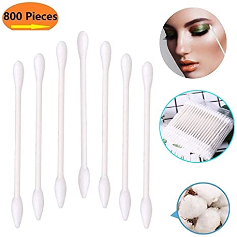 Cotton Swabs 800 Pieces, Double Precision Tips with Paper Stick, 4 Packs of 200 Pieces (Round Pointed Shape)