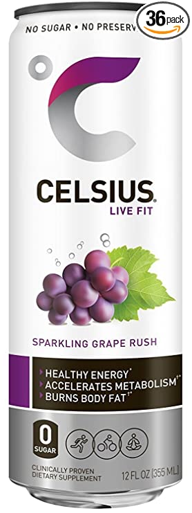 Celsius Sparkling Grape Rush thtRHe, 12 Ounce (Pack of 36)