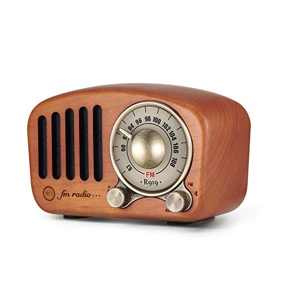 Vintage Radio Retro Bluetooth Speaker - Mifine Cherry Wooden FM Radio with Old Fashioned Classic Style, Strong Bass Enhancement, Loud Volume, Supports Bluetooth 4.2 AUX TF Card MP3 Player (Cherry)