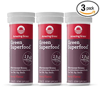 Amazing Grass Green Superfood Antioxidant: Effervescent Drink Tablets, Antioxidants for full body recovery plus One serving of Greens and Veggies, Berry Flavor, 30 Servings