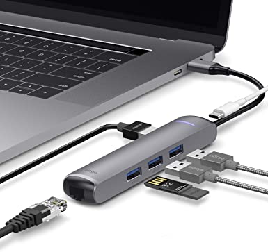 elago 6 in 1 Ethernet for MacBook Pro and Other USB Type-C Devices [Ethernet Port, 4K HDMI, PD Charging Port, 3 USB 3.0 Ports]