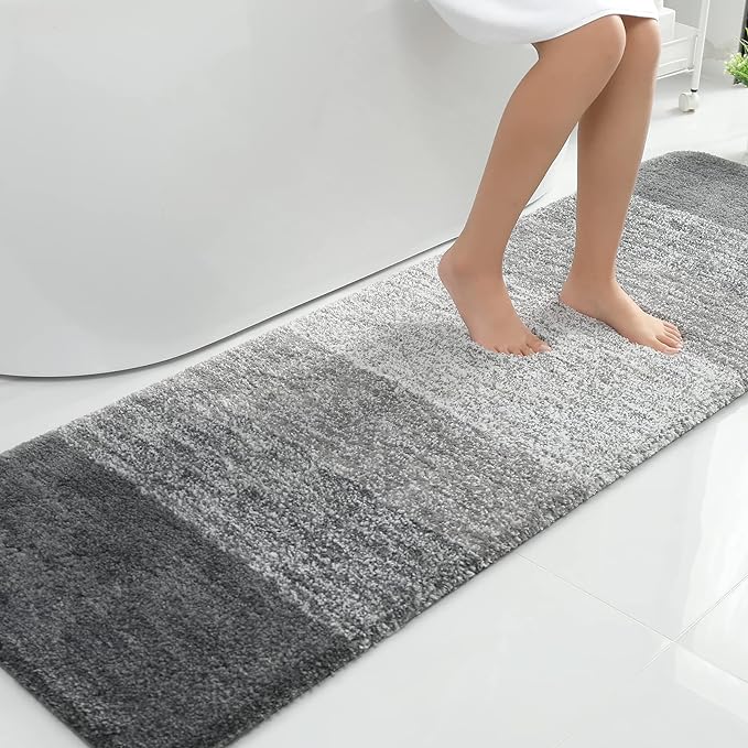 OLANLY Luxury Microfiber Bath Mat, Extra Soft and Absorbent Bathroom Mat, Non-Slip Plush Shaggy Bathroom Rug, Machine Wash Dry, Bath Rugs for Bathroom Floor, Tub and Shower, 24x70, Grey