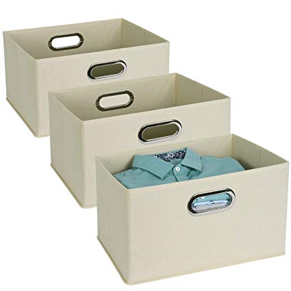 Lifewit Set of 3 Storage Bins Large Storage Boxes Baskets 14.6 x 9.9 x 8.3 in Fabric Drawers Metal Handle Linens, Towels, Toys, Clothes, Kids Room, Nursery, Beige