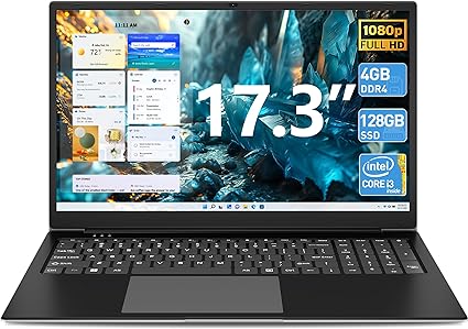 SGIN 17 inch Laptop, Laptops Computer 4GB RAM 128GB SSD with Intel Core i3-5005U Processor(Up to 2.4GHz), Webcam, WiFi, USB 3.2, Type-C, Mini HDMI, 8000Wh Battery