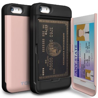 iPhone SE Case, TORU [CX PRO] - [CARD SLOT] [ID Holder] [KICKSTAND] Protective Hidden Wallet Case with Mirror for iPhone 5 / 5s / SE - Rose Gold