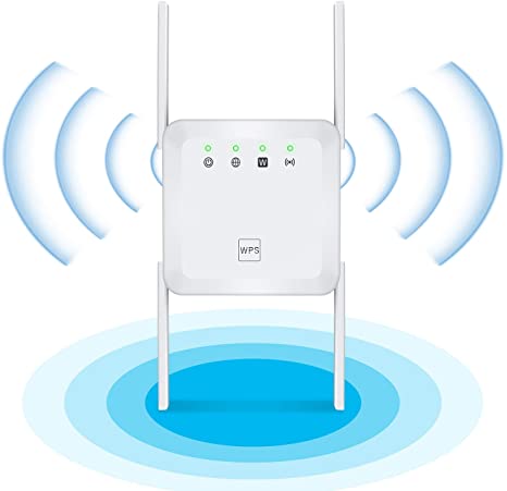 1200Mbps Wireless WiFi Repeater Range Extender with 5GHz & 2.4GHz Dual Band,4 Antennas 360° Full Coverage WiFi Booster, Extend WiFi Signal to Smart Home Office (1200Mbps, White)