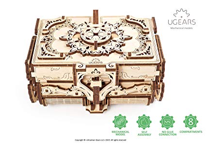 Antique Box Ugears, 3D Mechanical Treasure Models, Self-Assembling Precut Wooden Gift, DIY Craft Set