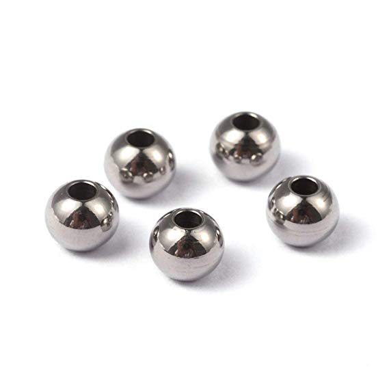 Kissitty 100Pcs Stainless Steel Silver Tone Round Smooth Seamless Spacer Solid Beads 6mm for DIY Jewelry Making