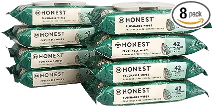 The Honest Company Plant-Based Flushable Wipes | 99% Water, Hypoallergenic, EWG Verified, Safe to Flush | Fragrance Free, 336 Count