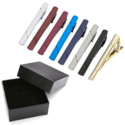 Zysta 2-8pcs Mens Luxury Stripe Tie Bar, Stainless Steel Tie Pinch Clip, Set for Business Shirt Tie Regular Ties 2.3 Inch   Gift Box