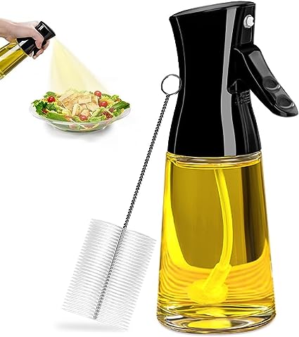 Leaflai Oil Sprayer for Cooking, 180ml Glass Olive Oil Sprayer Bottle Olive Oil Spray Mister with Brush Widely Used for Baking, Frying, BBQ