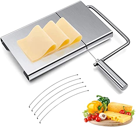 Cheese Slicer, Wire Cheese Slicer for Cheese Butter, Equipped with 5 Replaceable Cheese Slicer, Wires Adjustable Thickness Heavy Duty Stainless Steel Cheese Slicers