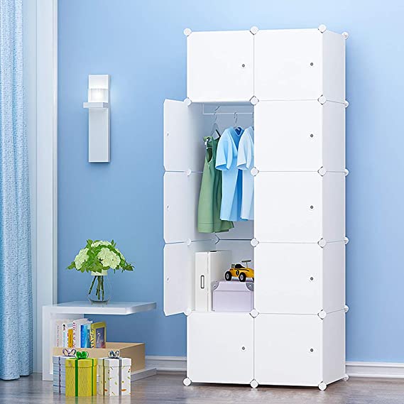 Joiscope Portable Wardrobe for Hanging Clothes, Combination Armoire, Modular Cabinet for Space Saving, Ideal Storage Organizer Cube for Books, Toys, Towels(10-Cube)