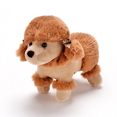 Plush Stuffed Poodle Dog Toys Puppy Pets Animal Dolls Buddy Girls Cute Gifts Brown 10"