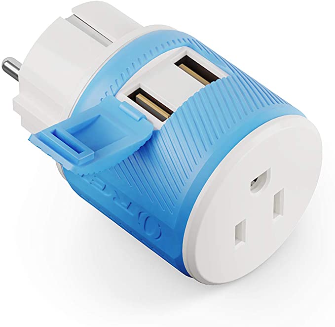 Orei Germany, France, Schuko Travel Plug Adapter - Dual USB - Surge Protection - Type E/F