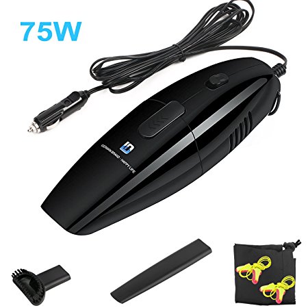 [Upgraded Version] Vacuum for Car 12 Volt 75 W Foseal™ Auto Potable Car Vacuum Cleaner Mini Dust Buster Hand Vac Black with 14.8 FT (4.5M) Power Cord - Include Brush Mouth