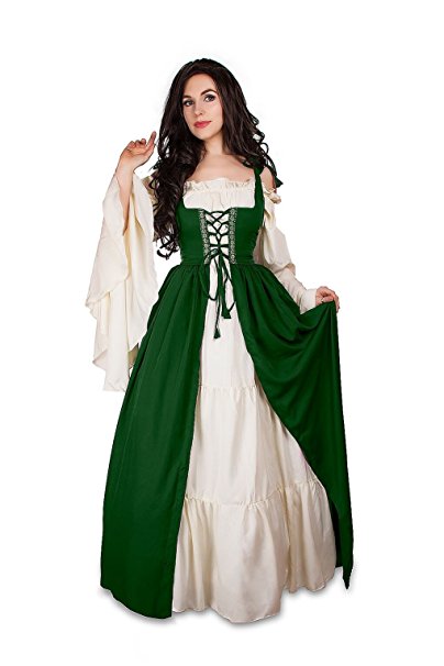 Renaissance Medieval Irish Costume Over Dress & Cream Chemise Set