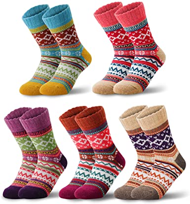 SEVENS Women Wool Socks for Winter, Vintage Winter Socks Thick Cozy Knit Wool Socks for Women (A- 5 Pairs)
