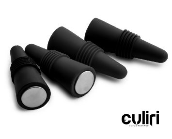 Culiri(TM) Wine Stopper - Set of 4 Silicone Wine Bottle Stopper and All Beverage Bottle Stopper. Keep Bottles Fresh and Crisp. Great Gift. (Black)