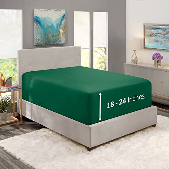 Nestl Extra Deep Pocket Fitted Sheet Queen Size Fits up to 24 Inch Mattress - Bottom Sheet - Queen Fitted Sheet Only - Super Soft, Fade Resistant, Breathable, Hunter Green