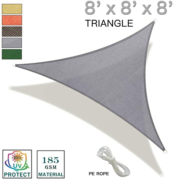 REPUBLICOOL 8'x8'x8' Triangle Gray Sun Shade Sail Canopy UV Block Awning for Outdoor Patio Garden Backyard