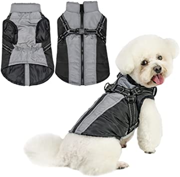 Dog Cold Weather Coat - Dog Winter Coat Clothes Windproof Cozy Warm Jacket, Reflective Waterproof Turtleneck Outdoor Apparel with D Ring Leash for Small Medium Large Dogs
