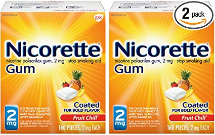 Nicorette 2mg Nicotine Gum to Quit Smoking - Fruit Chill Flavored Stop Smoking Aid, 160 Count (Pack of 2)
