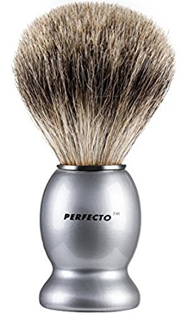 Perfecto 100% Pure Badger Shaving Brush-Silver Colored Handle- Engineered to deliver the Best Shave of Your Life!!! No Matter what method you use, Safety Razor, Double Edge Razor, Staight Razor or Shaving Razor, This is the Best Badger Brush!!! by Perfecto