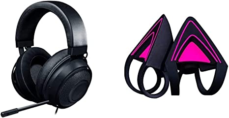 Razer Kraken Over Ear Headset, Classic Black Retractable & Razer Kitty Ears On Ear Wireless Kitty Ears, Neon Purple