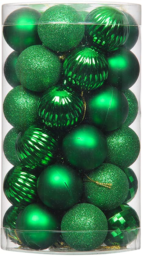 QinYing Christmas Plastic Balls Decoration Colorful Ornaments Set Festival Home Party Decors Xmas Tree Hanging Pendant Included Hang Rope 41PC 1.57In Dark Green
