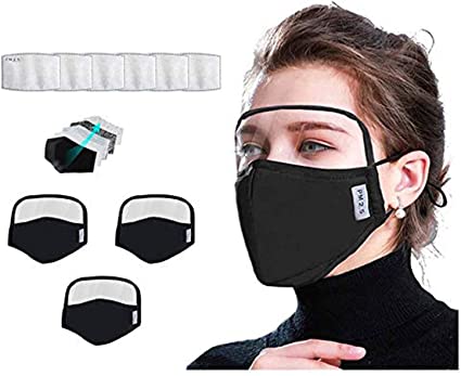 3PC Cotton Face Macks Bandana with Eyes Protection   6 Filters, Haze Dust Face Health Protection for Adults (3PC  6 Filters, Black)