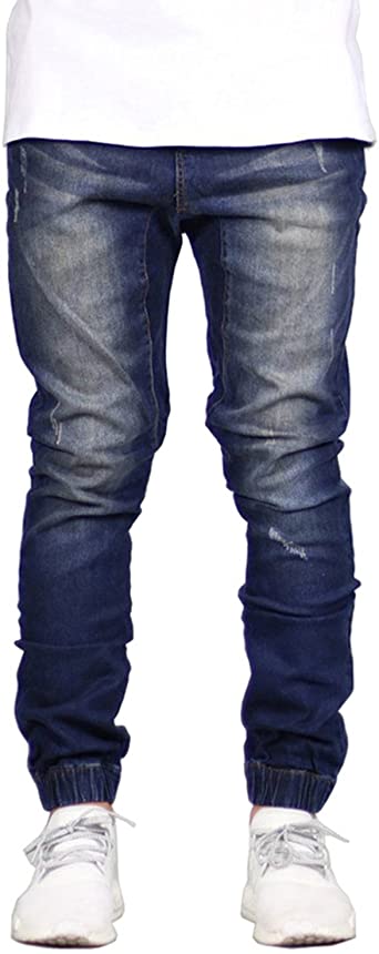 Sarriben Men's Distressed Slim Fit Drop Crotch Elastic Denim Jogger Jeans