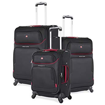 SwissGear 2 PC Expandable Spinner Wheel Black Suitcase Set - Softshell & Lightweight