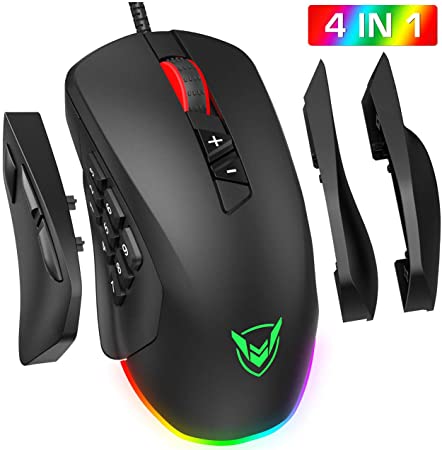 VicTsing Pro Gaming Mouse【1 Mouse for 4 Way Operation】with 4 Magnetic Replaceable Side Plates, 14 Programmable Buttons and Ergonomic Design Wired Gaming Mouse for MMO, RPG, MOBA, FPS