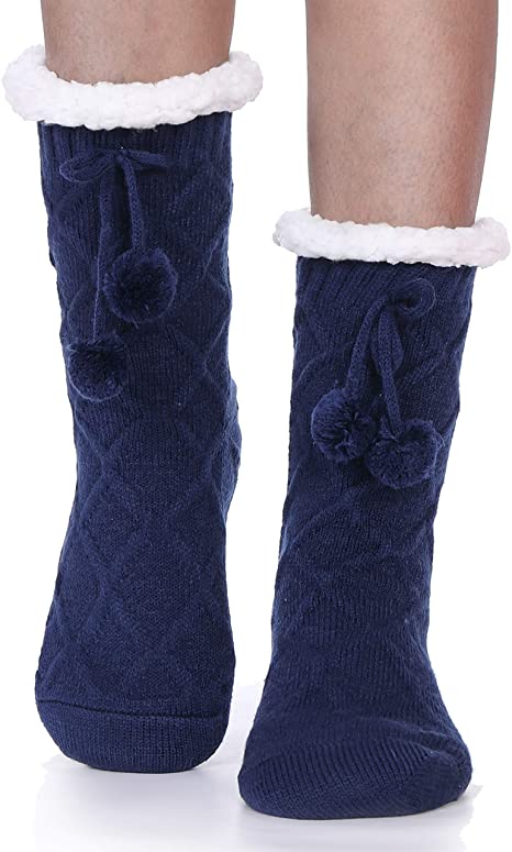 Womens Fuzzy Slipper Socks Fleece Fluffy Cozy Cabin Non Skid Stocking Stuffers with Gripper Winter Huggle Socks