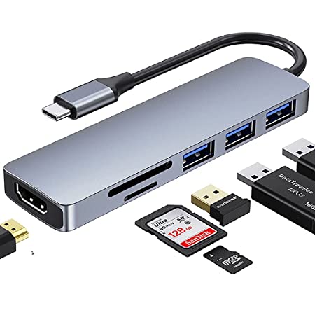Verilux® USB C Hub Multiport Adapter- 6 in 1 Portable Aluminum Type C Hub with 4K HDMI Output, USB 3.0 Ports, SD/Micro SD Card Reader Compatible for MacBook Pro, MacBook Air, iPad Pro
