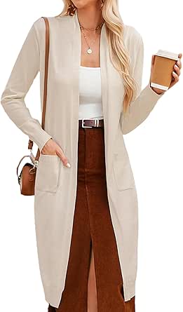 GRACE KARIN Women's 2024 Trendy Long Cardigan Sweaters Open Front Long Sleeve Maxi Duster Coats with Pockets