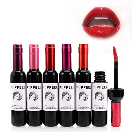 INST 6 Colors Liquid Lipstick, Wine Liquid Lipstick,Waterproof Long Lasting Make Up Wine Lip Stain, Lip Tint, 6pcs/kit
