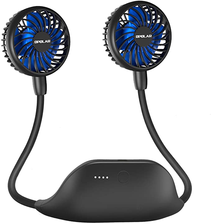 OPOLAR 10000mAh Hands Free Portable Neck Fan Lasts 6-48Hrs, Rechargeable Mini USB Personal Neck Fan with 6 Speeds & 360° Rotate, Wearable Hanging Silent Cool Fan for Outdoor Travel Office Home (Black)