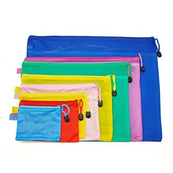 Waterproof Double Layer Zipper File Bags - Office Document Cash Coin Stationery Storage Organizer Packing Bags, Assorted Colors and Sizes - Set of 8