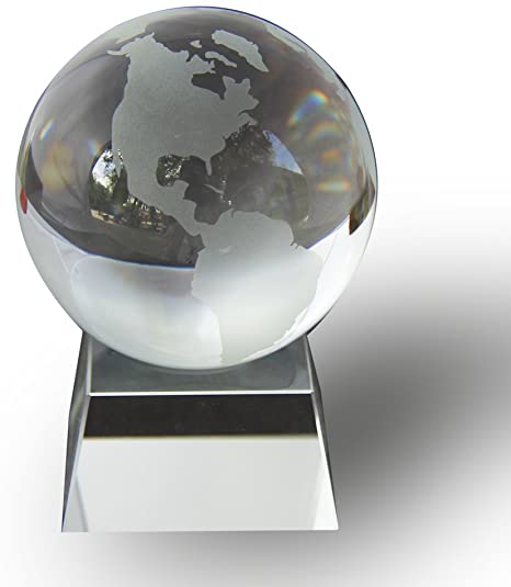 JKK SALE Personalized Crystal Globe Award (3" Diameter) on Crystal Stand Crystal Employee Retirement Appreciation Gift Plaque, Achievement Trophy -Crystal Glass Award Free Engraving