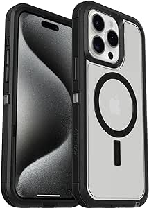 OtterBox Defender XT Case for iPhone 15 Pro Max with MagSafe, Shockproof, Drop proof, Ultra-Rugged, Protective Case, 5x Tested to Military Standard, Clear/Black